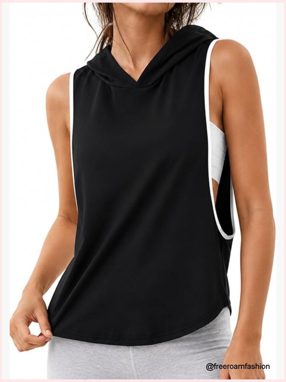 Sleeveless Hoodie Tank Top Mesh Fishnet Open Side Workout Activewear